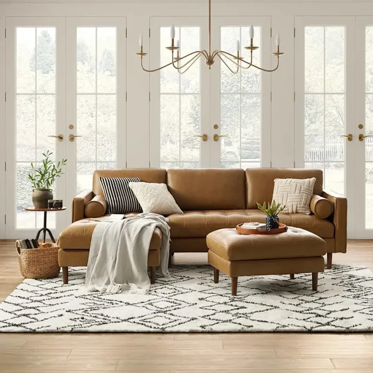 Madison Leather Chaise Sectional Sofa Left Hand Facing, Caramel