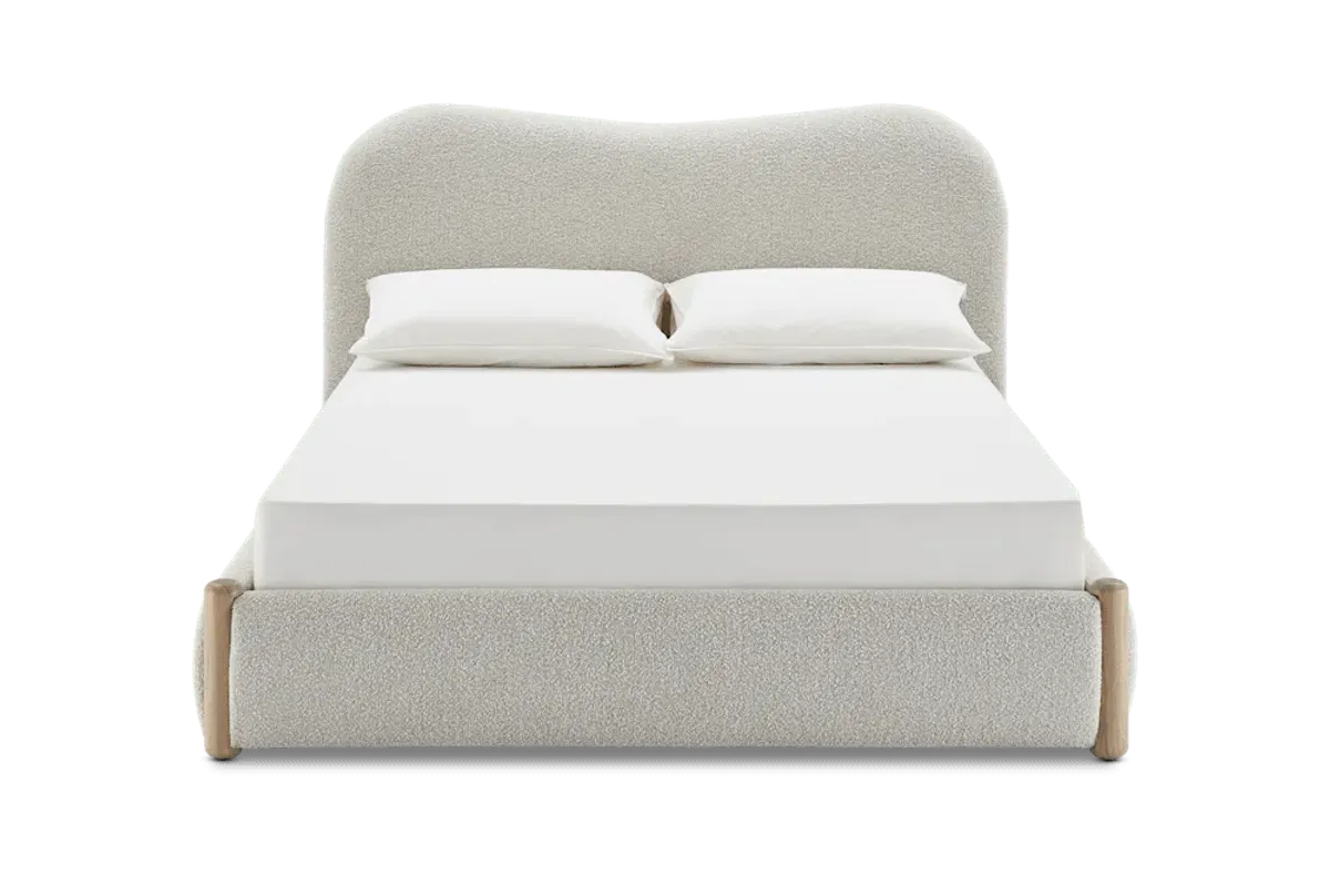 Rochelle Performance Bouclé Queen Size Bed, White Quartz Bouclé
