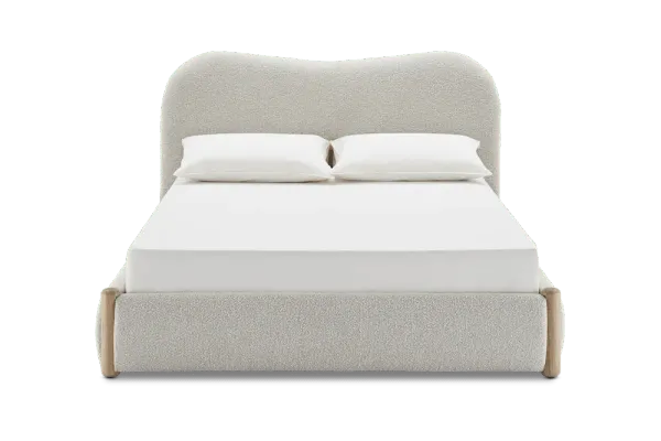 Rochelle Performance Bouclé Queen Size Bed, White Quartz Bouclé