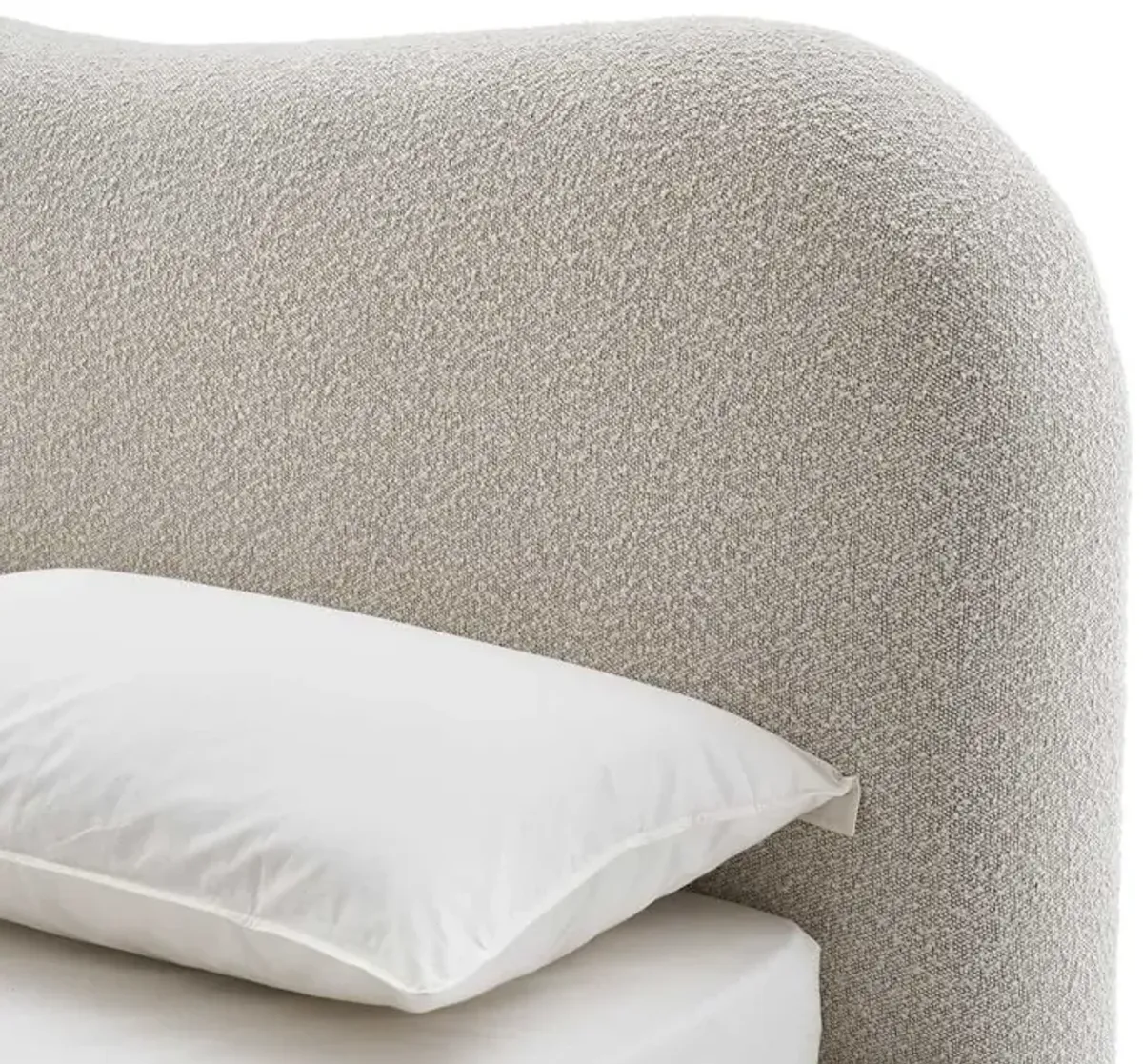 Rochelle Performance Bouclé Queen Size Bed, White Quartz Bouclé