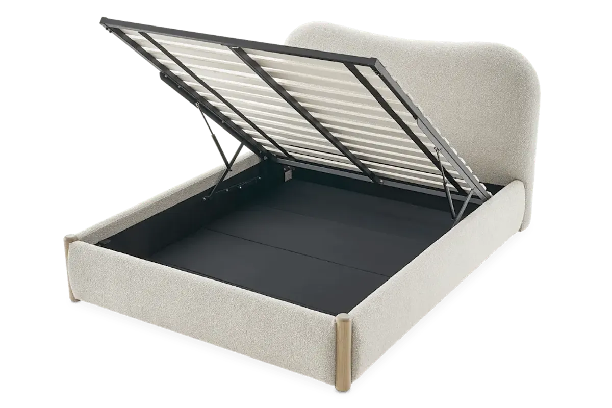 Rochelle Queen Storage Bed, (Performance Infinity) White Quartz Bouclé