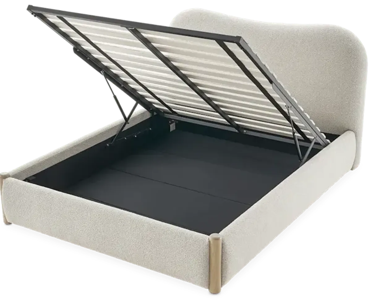 Rochelle King Storage Bed, (Performance Infinity) White Quartz Bouclé