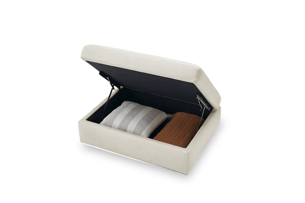 Hamilton Leather Storage Ottoman, (Marche) Ivory