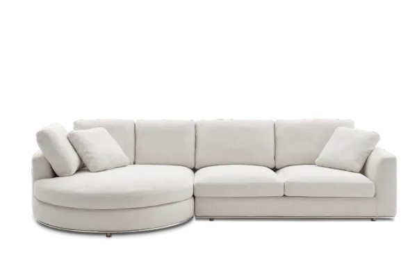 Hamilton Round Chaise Sectional Sofa Left Facing, (Performance Marcel) Brilliant White