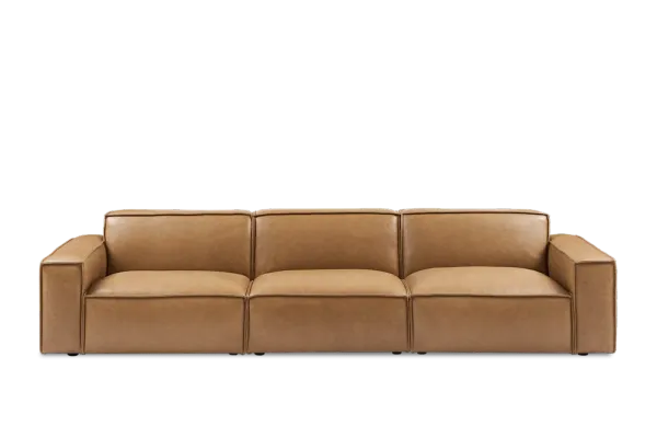 Jonathan Leather Extended Sofa, Caramel