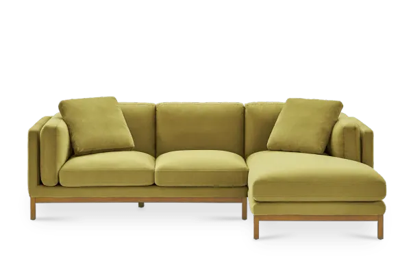 Owen Chaise Sectional Sofa Right Hand Facing, Olive Gold Velvet (Natural Leg)