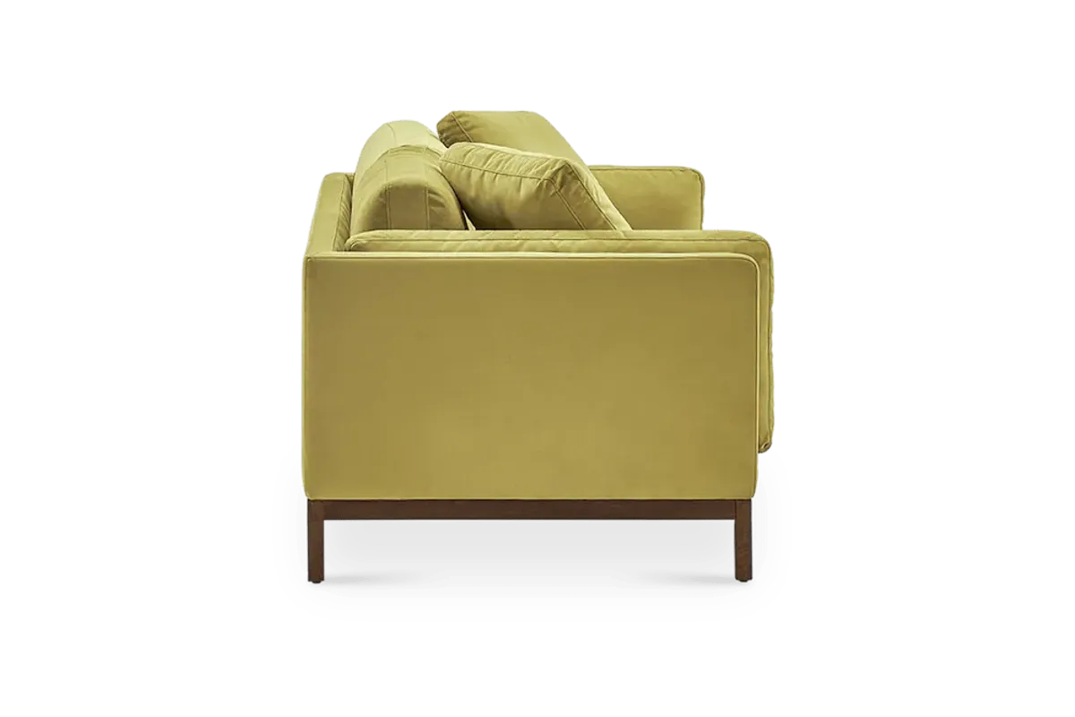 Owen Sofa, Olive Gold Velvet (Walnut Stain)