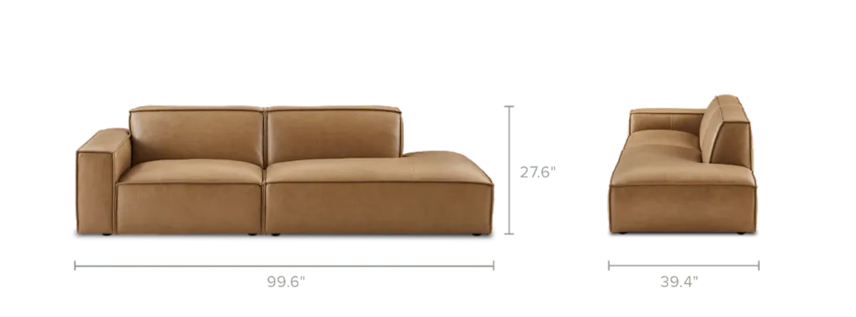 Jonathan Leather Side Chaise Sofa Right Facing, Caramel