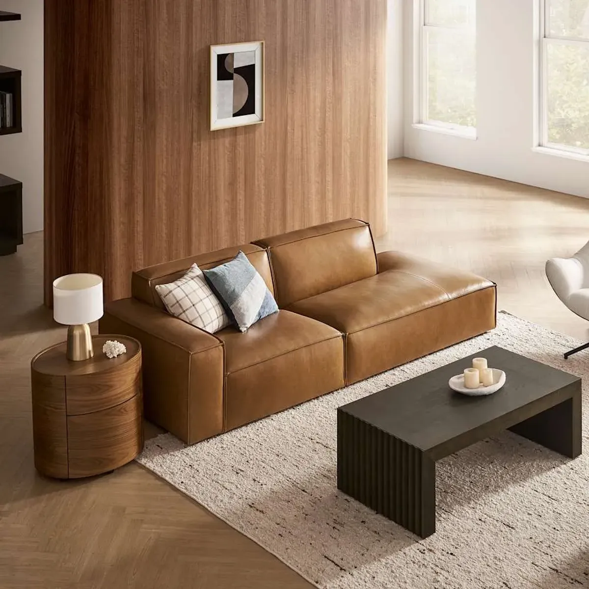 Jonathan Leather Side Chaise Sofa Right Facing, Caramel