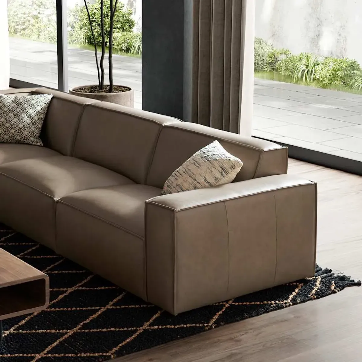 Jonathan Leather Extended Side Chaise Sectional Left Facing, Warm Taupe