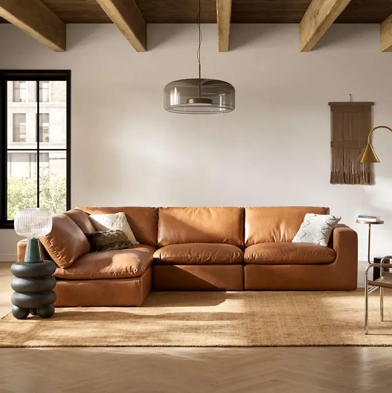 Dawson Leather Chaise Sectional Sofa Left Facing, Cocoa