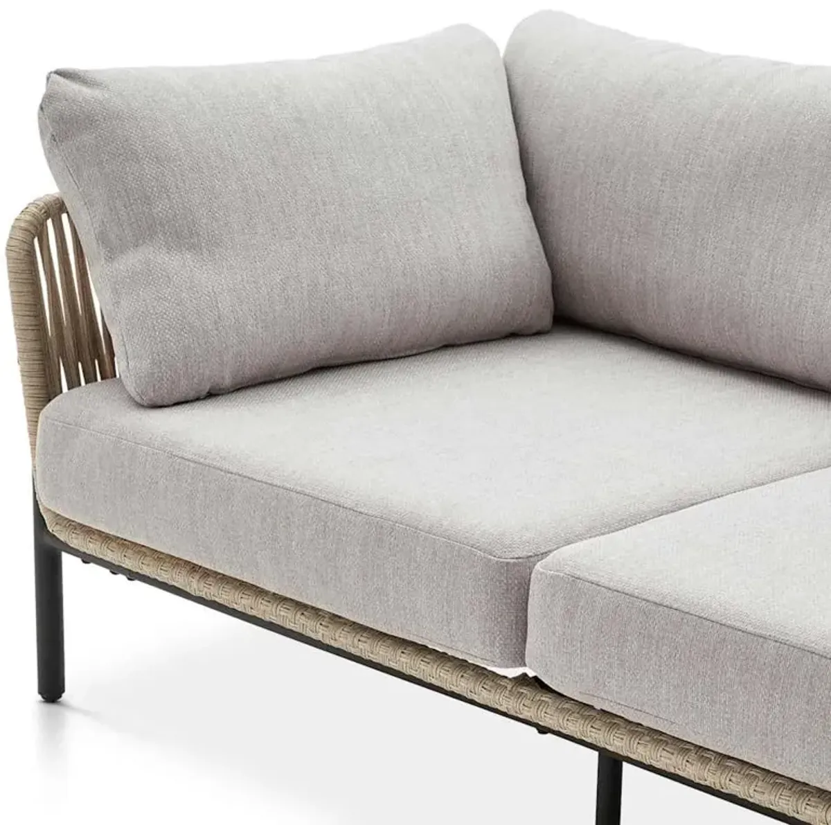 Sierra Outdoor L-Shape Sectional Sofa with Ivory Cover, Straw