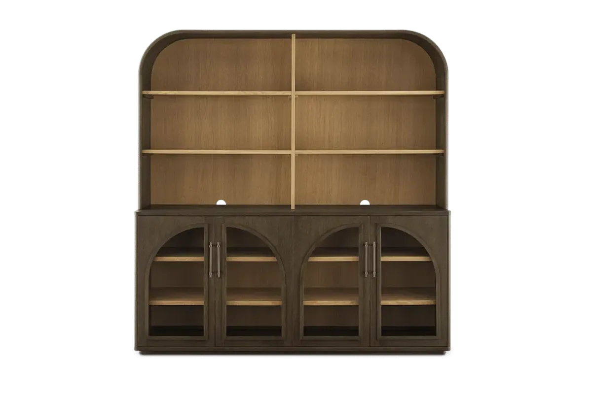 Arcadia Large Sideboard with Large Hutch, Caramel Oak