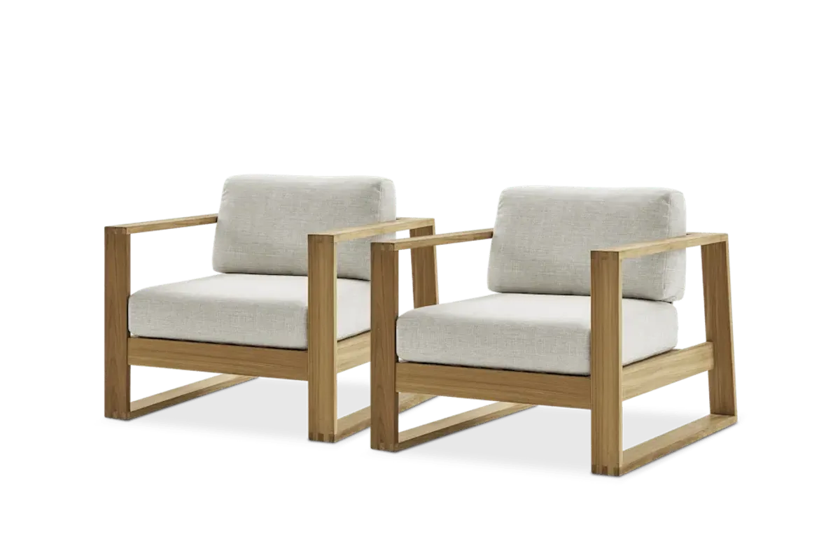 Rio Outdoor Teak Lounge Chair (Treated Version) Set of 2, Natural Beige
