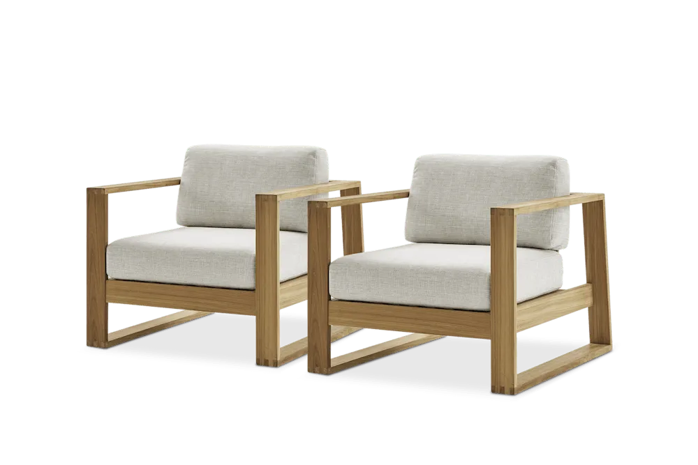 Rio Outdoor Teak Lounge Chair (Treated Version) Set of 2, Natural Beige