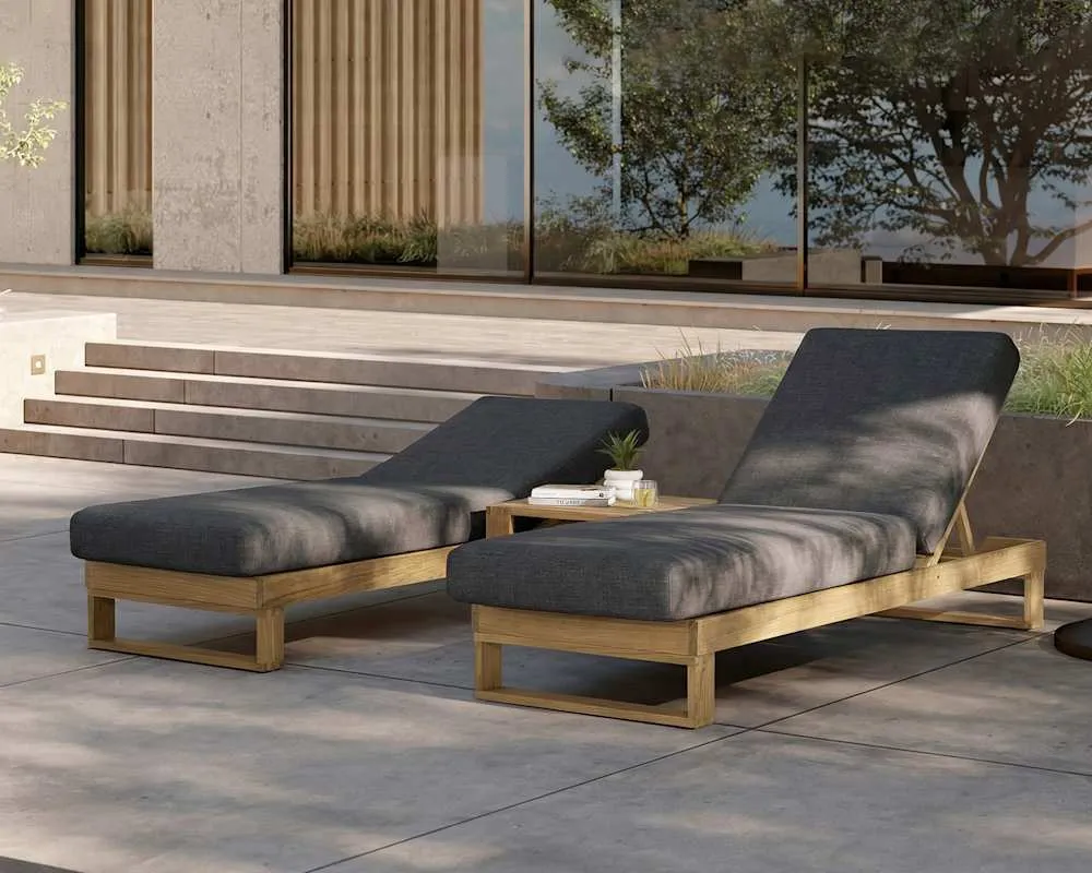 Rio Outdoor Teak Chaise Lounge (Treated Version), Slate