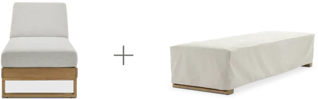 Rio Outdoor Teak Chaise Lounge (Treated Version) with Ivory Cover, Natural Beige