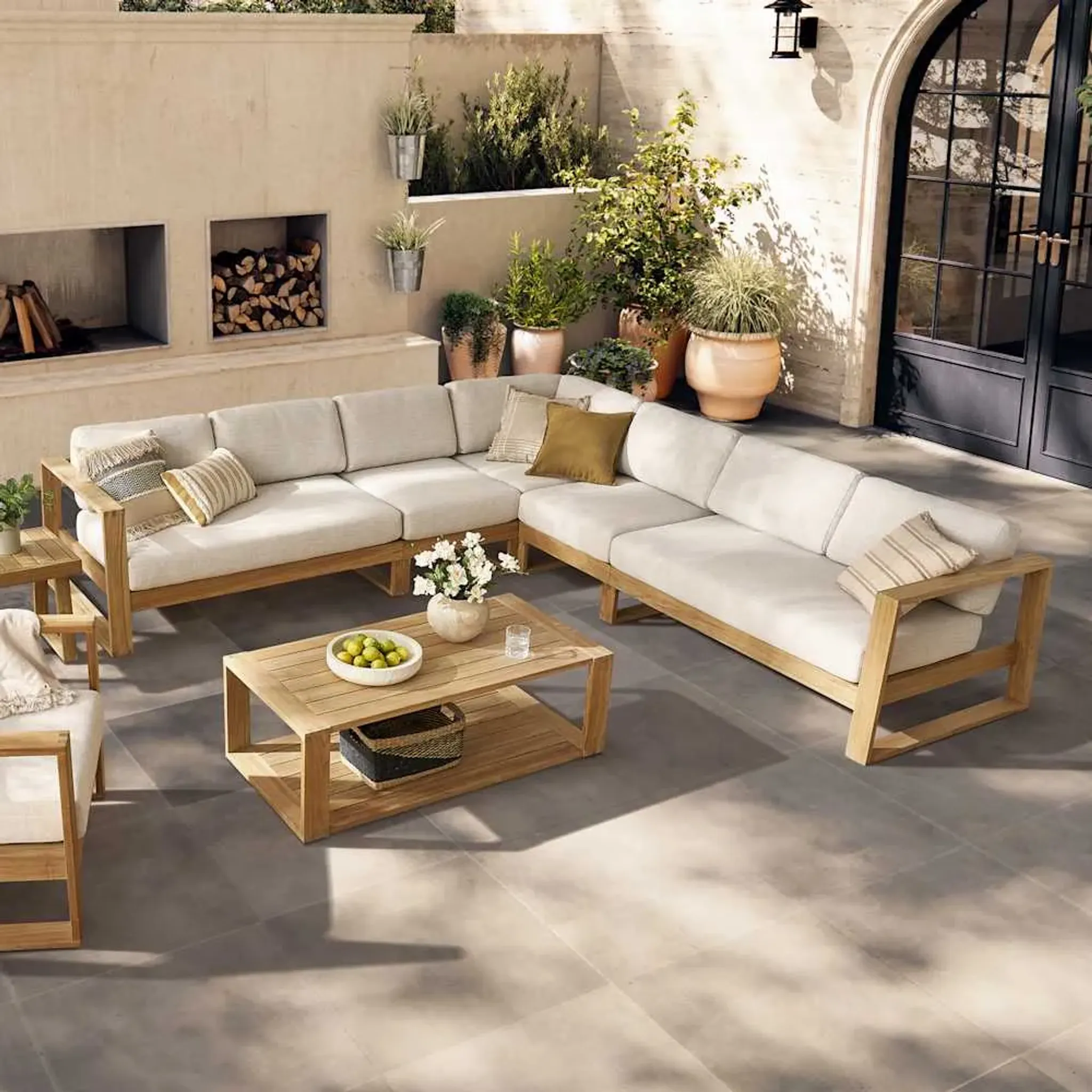 Rio Outdoor Teak Extended L Shape Sectional Sofa Treated Version With ...