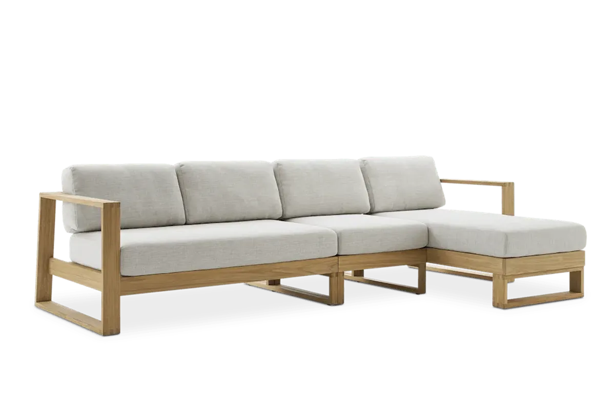 Rio Outdoor Teak Extended Chaise Sectional Sofa (Treated Version) Right Facing, Natural Beige