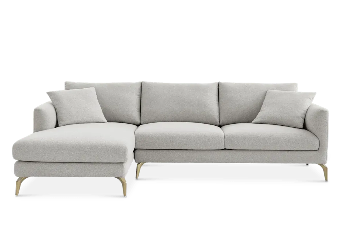 Lena Chaise Sectional Sofa Left Facing, (Performance Hugo) Greige (Brass Legs)