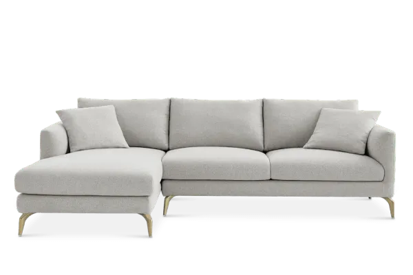 Lena Chaise Sectional Sofa Left Facing, (Performance Hugo) Greige (Brass Legs)