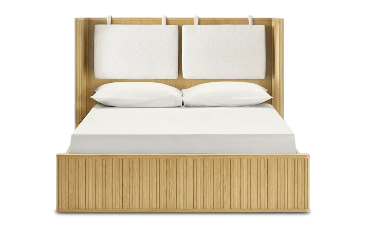 Harper Queen Size Bed with Headboard Cushions, Natural