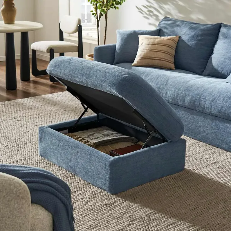 Agnes Slipcover Storage Ottoman, (Sadie) Dusty Blue