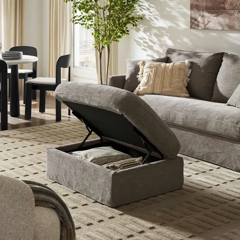 Agnes Slipcover Storage Ottoman, (Sadie) Ash