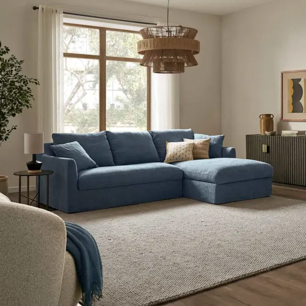 Agnes Slipcover Storage Chaise Sectional Sofa Right Facing, (Sadie) Dusty Blue