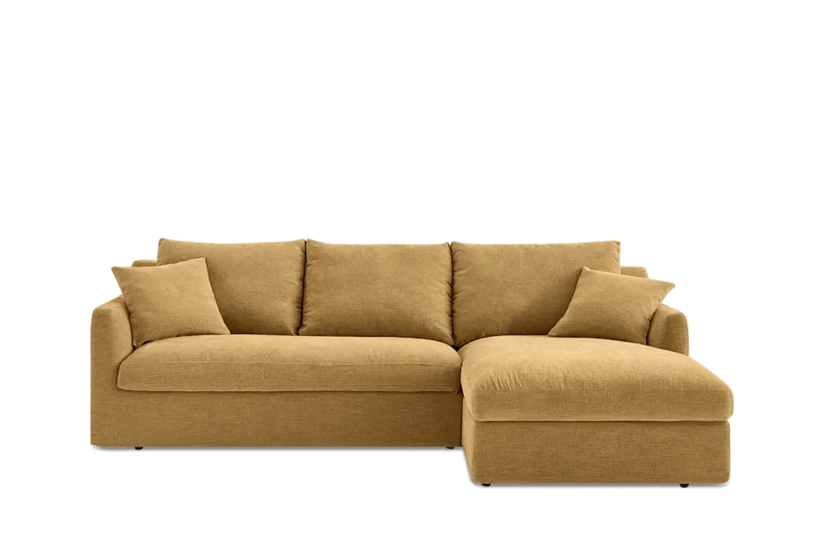 Agnes Slipcover Storage Chaise Sectional Sofa Right Facing, (Sadie) Mustard Brown