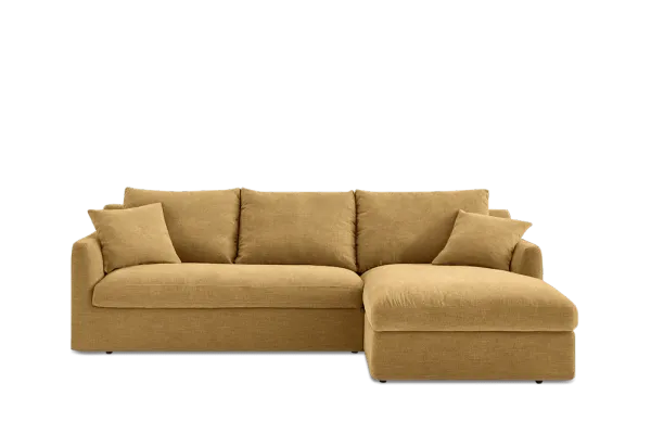 Agnes Slipcover Storage Chaise Sectional Sofa Right Facing, (Sadie) Mustard Brown