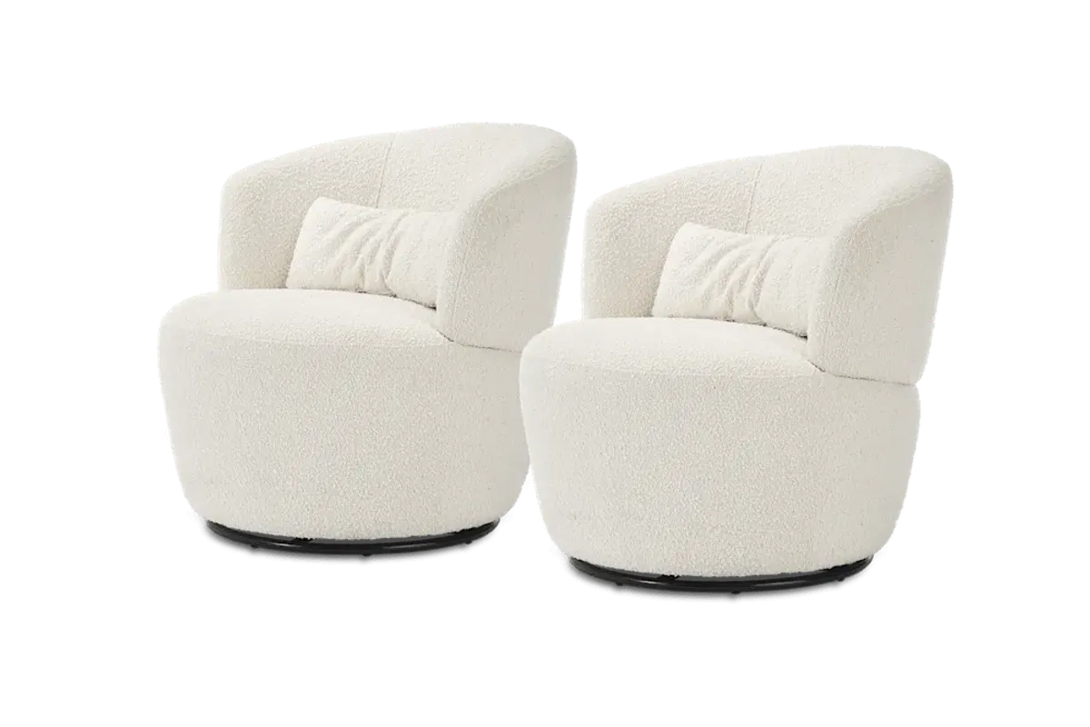 Amber Bouclé Swivel Chair Snow, Set of 2