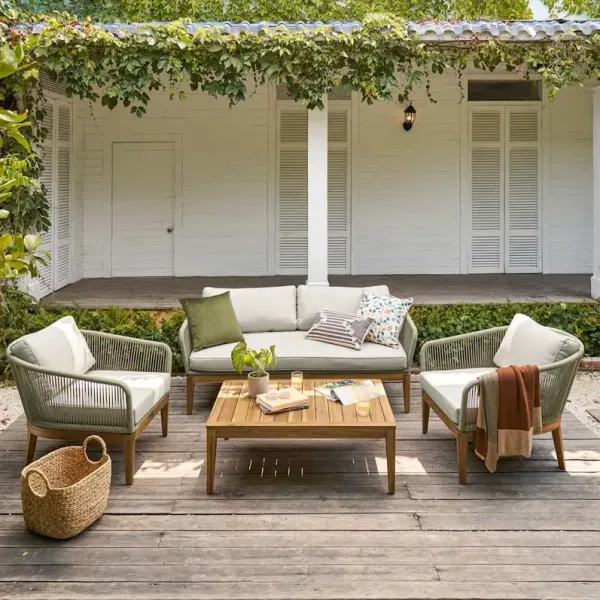 Maui Outdoor Loveseat, 2 Lounge Chairs & Coffee Table Set, Taupe