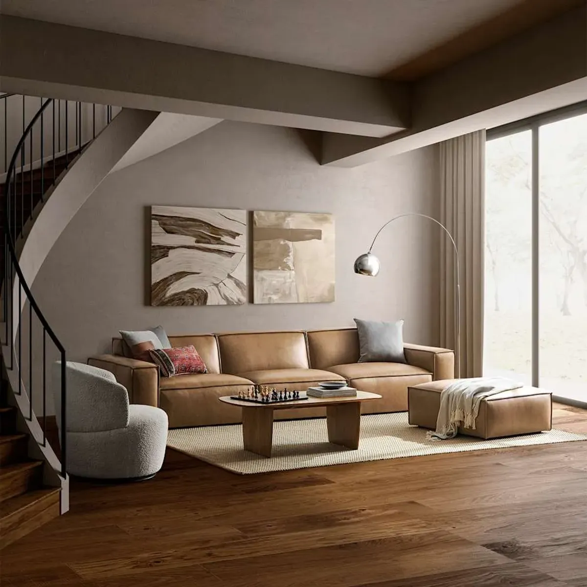 Jonathan Leather Extended Sofa with Ottoman