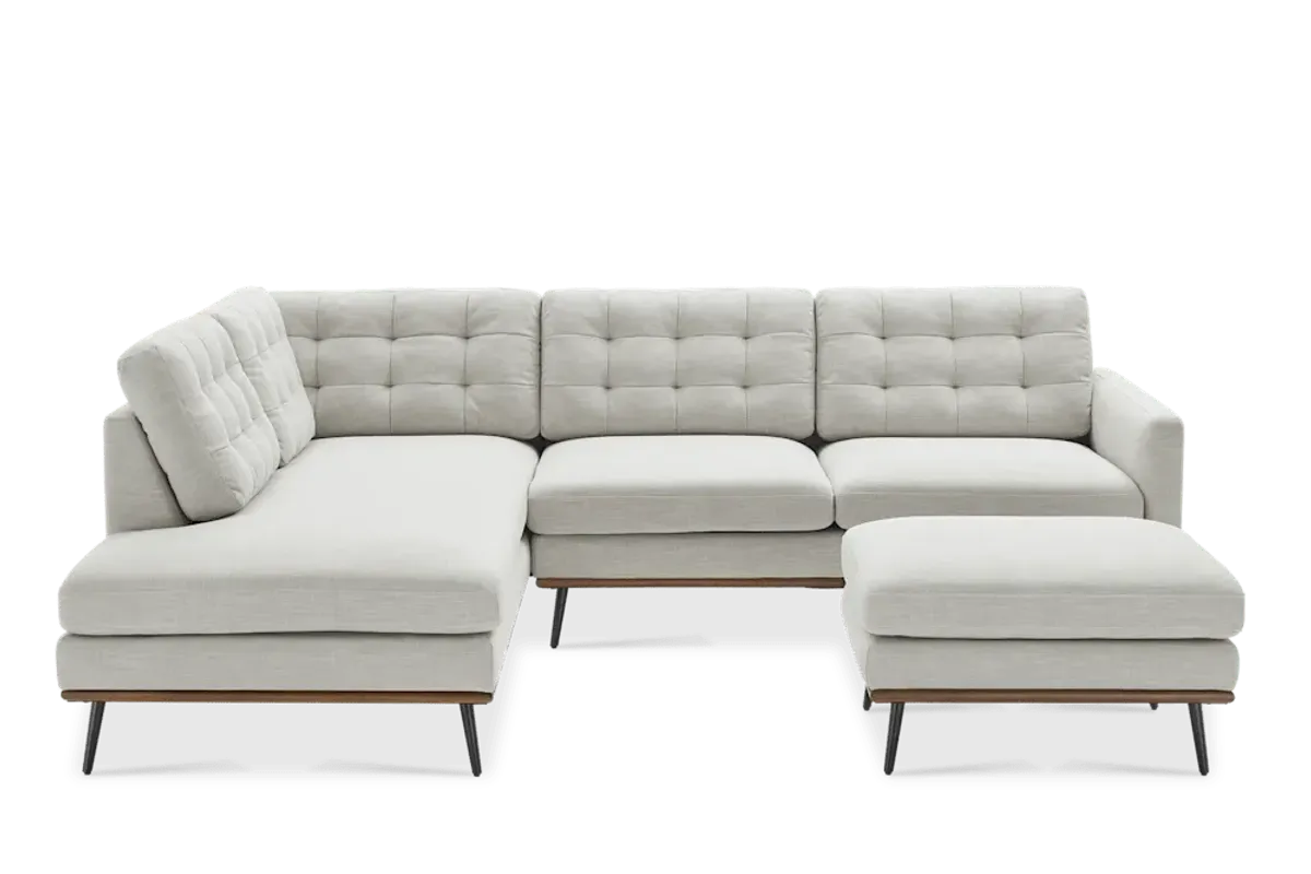 Isaac Terminal Chaise Sectional Sofa with Ottoman Left Facing, Ivory Beige