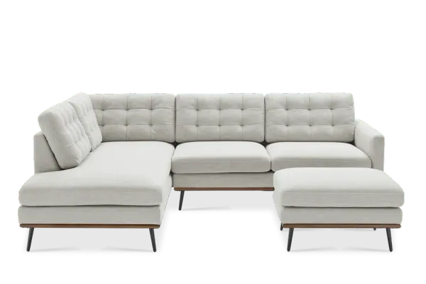 Isaac Terminal Chaise Sectional Sofa with Ottoman Left Facing, Ivory Beige