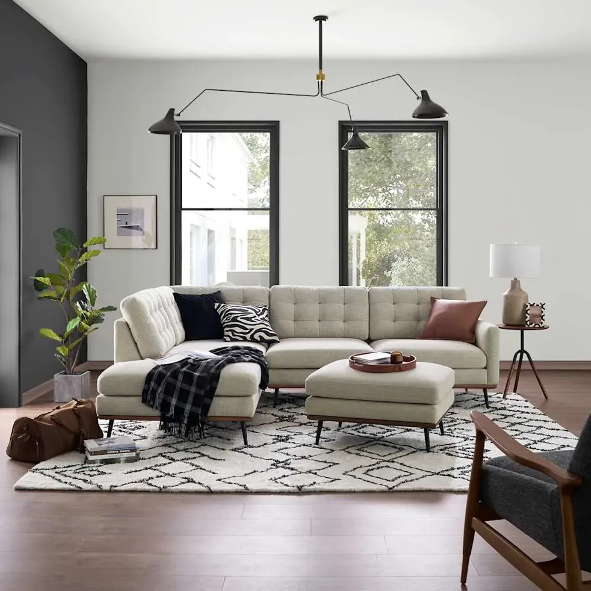 Isaac Bumper Chaise Sectional Sofa with Ottoman