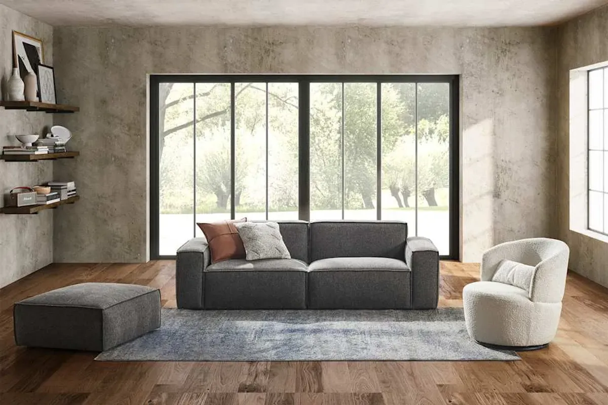 Jonathan Sofa with Ottoman, Dark Granite