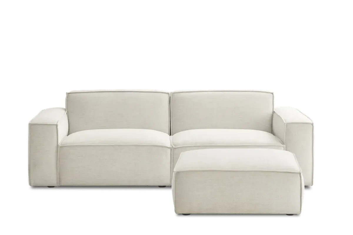 Jonathan Sofa with Ottoman, Performance Creamy White