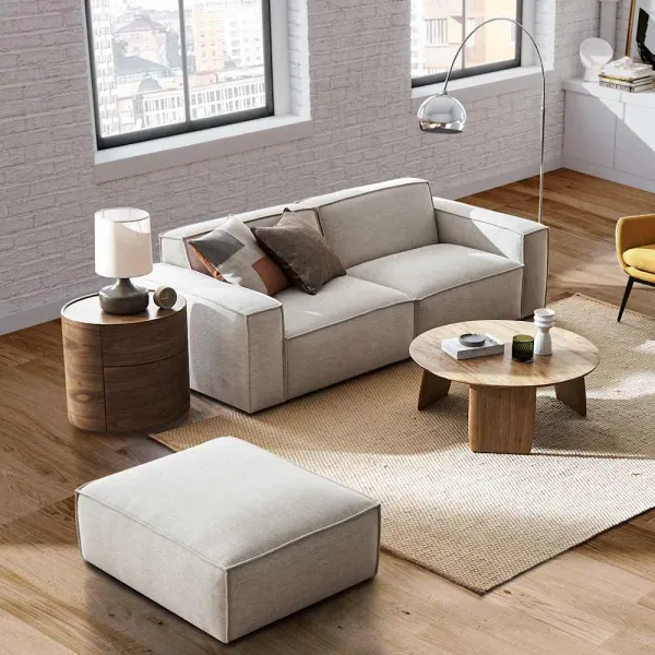 Jonathan Sofa with Ottoman, Performance Creamy White