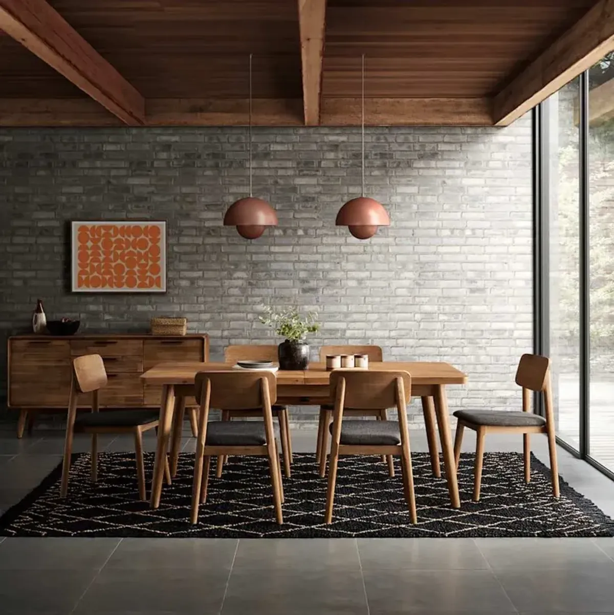 Seb Extendable Dining Set, 74.8" with 4 Fabric Chairs No Bench