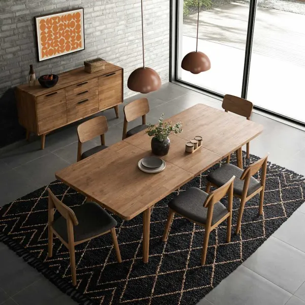 Seb Extendable Dining Set, 74.8" with 4 Fabric Chairs No Bench