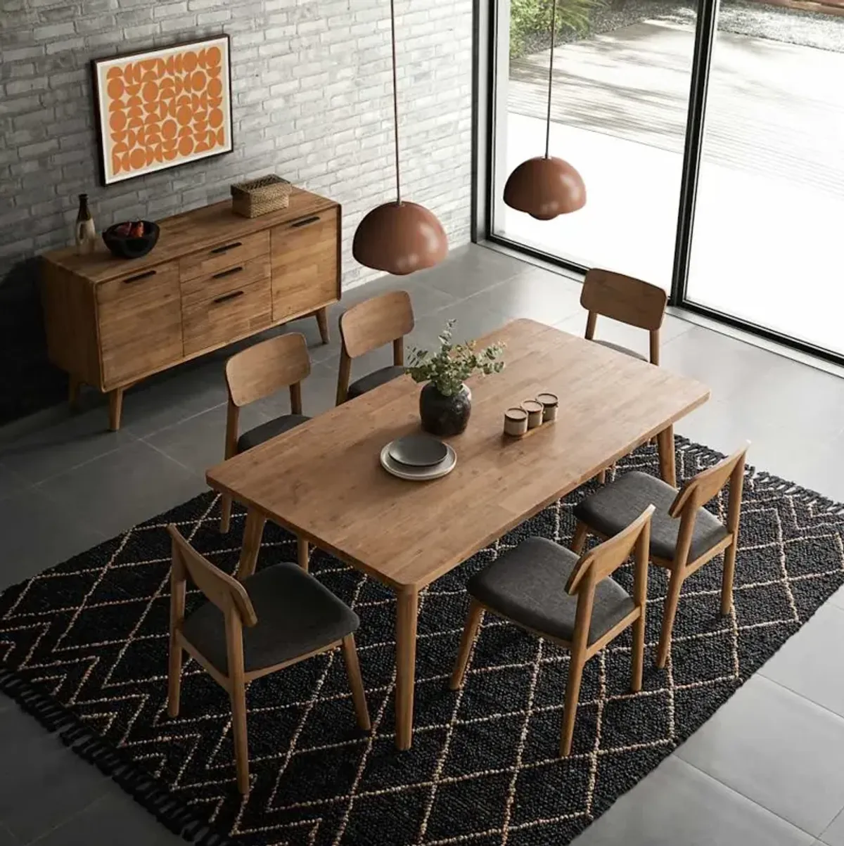 Seb Dining Table Set, 59" with 4 Fabric Chairs No Bench
