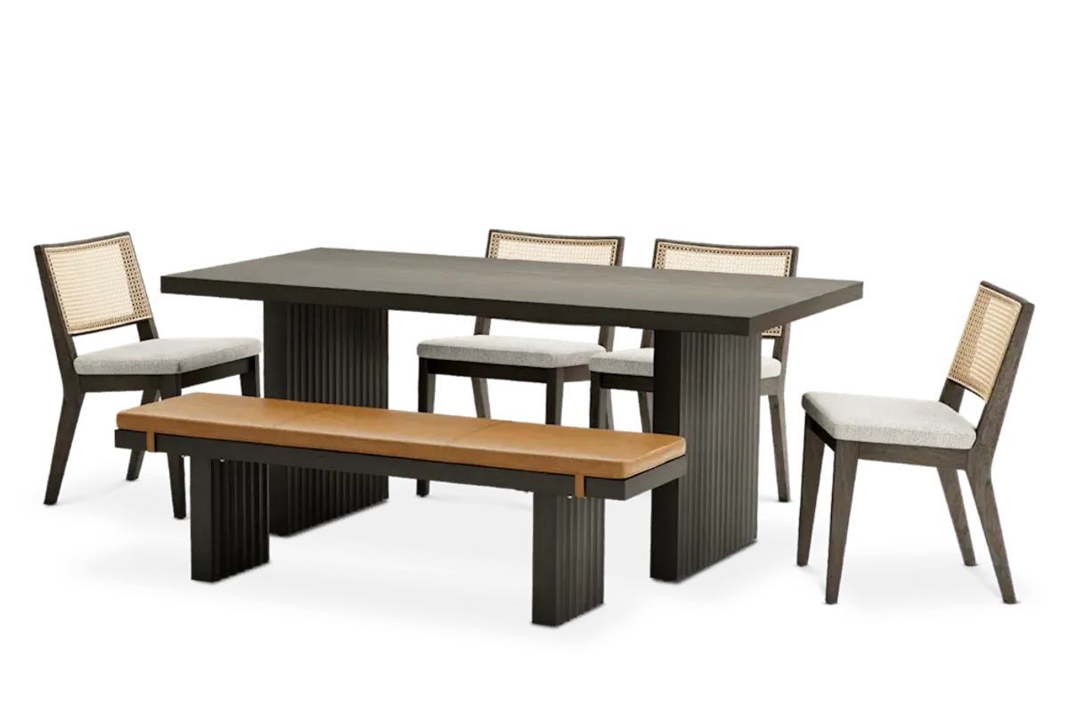 Sloane Dining Table 70.9" with Bench 59" and 4 Fabric Chairs
