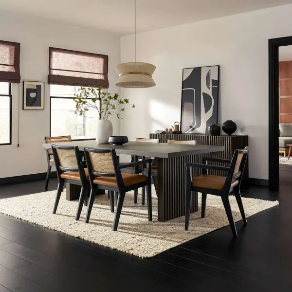 Sloane Dining Table 70.9" No Bench and 4 Leather Arm Chairs