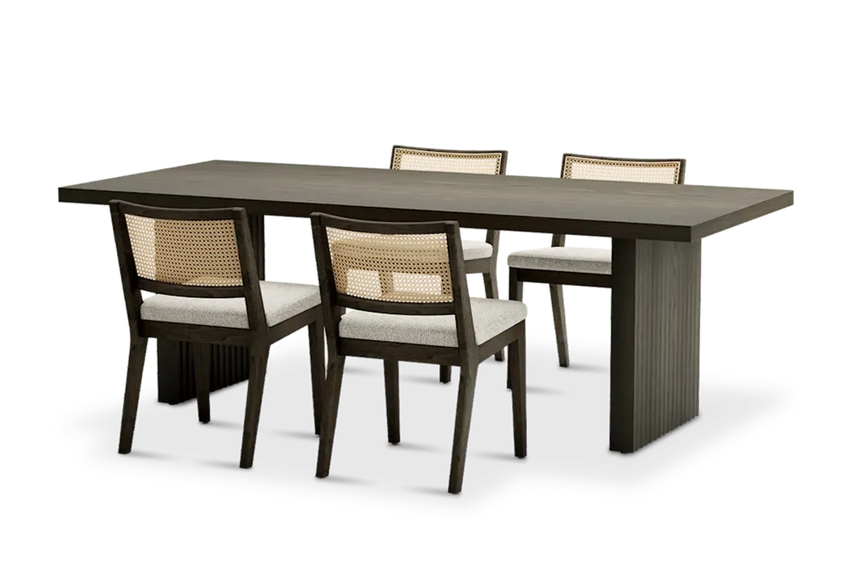Sloane Dining Table 88.6" No Bench and 4 Fabric Chairs