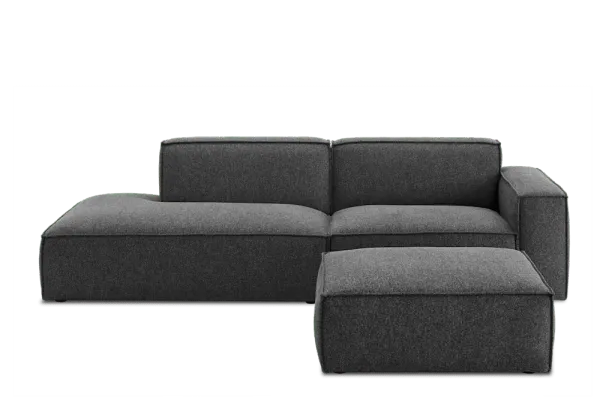 Jonathan Side Chaise Sofa Left Facing with Ottoman, Dark Granite
