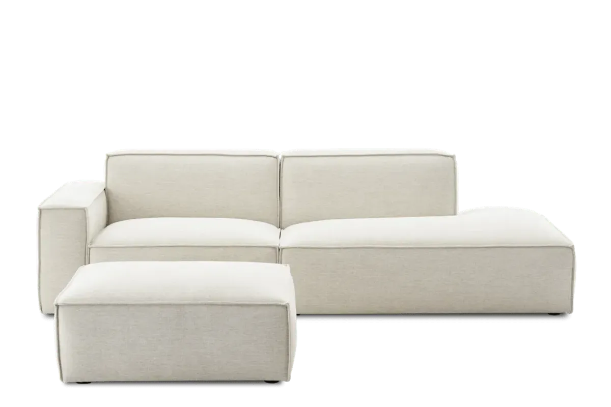 Jonathan Side Chaise Sofa Right Facing with Ottoman, Performance Creamy White