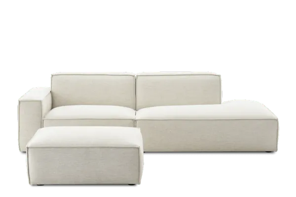 Jonathan Side Chaise Sofa Right Facing with Ottoman, Performance Creamy White