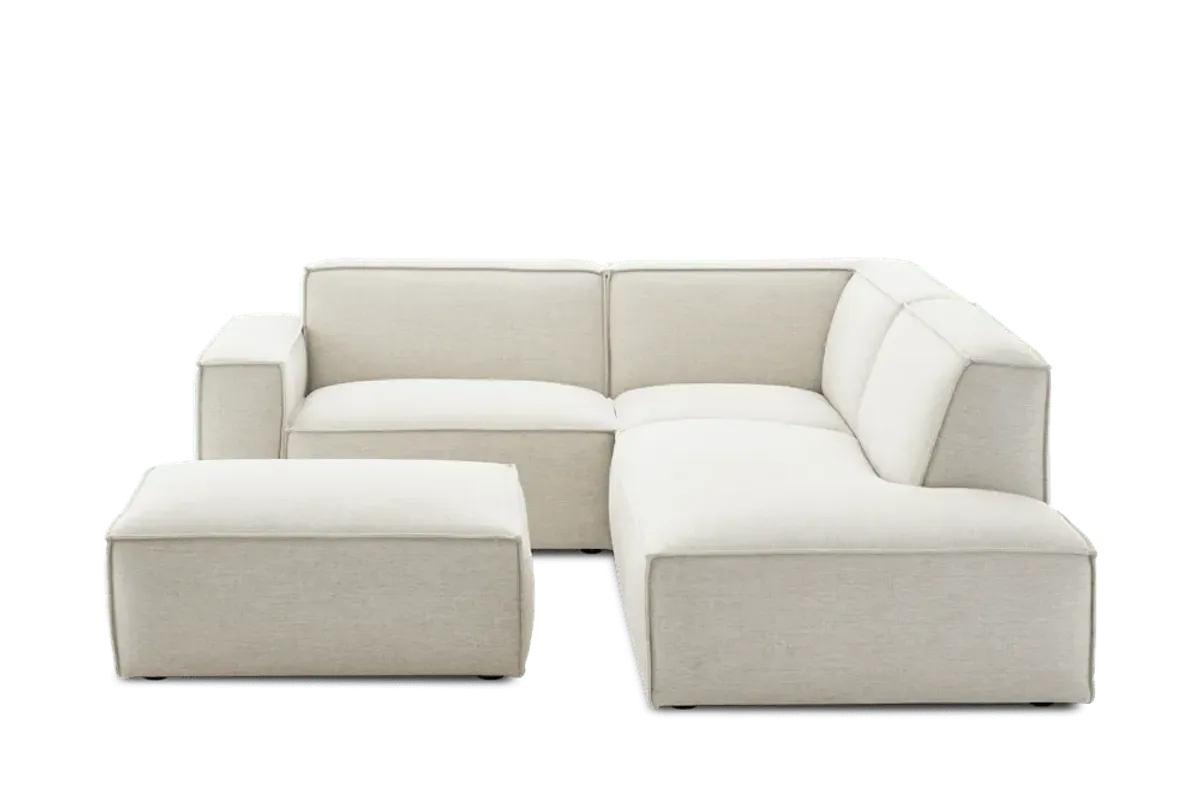 Jonathan Side Chaise Sectional Sofa Right Facing with Ottoman, Performance Creamy White